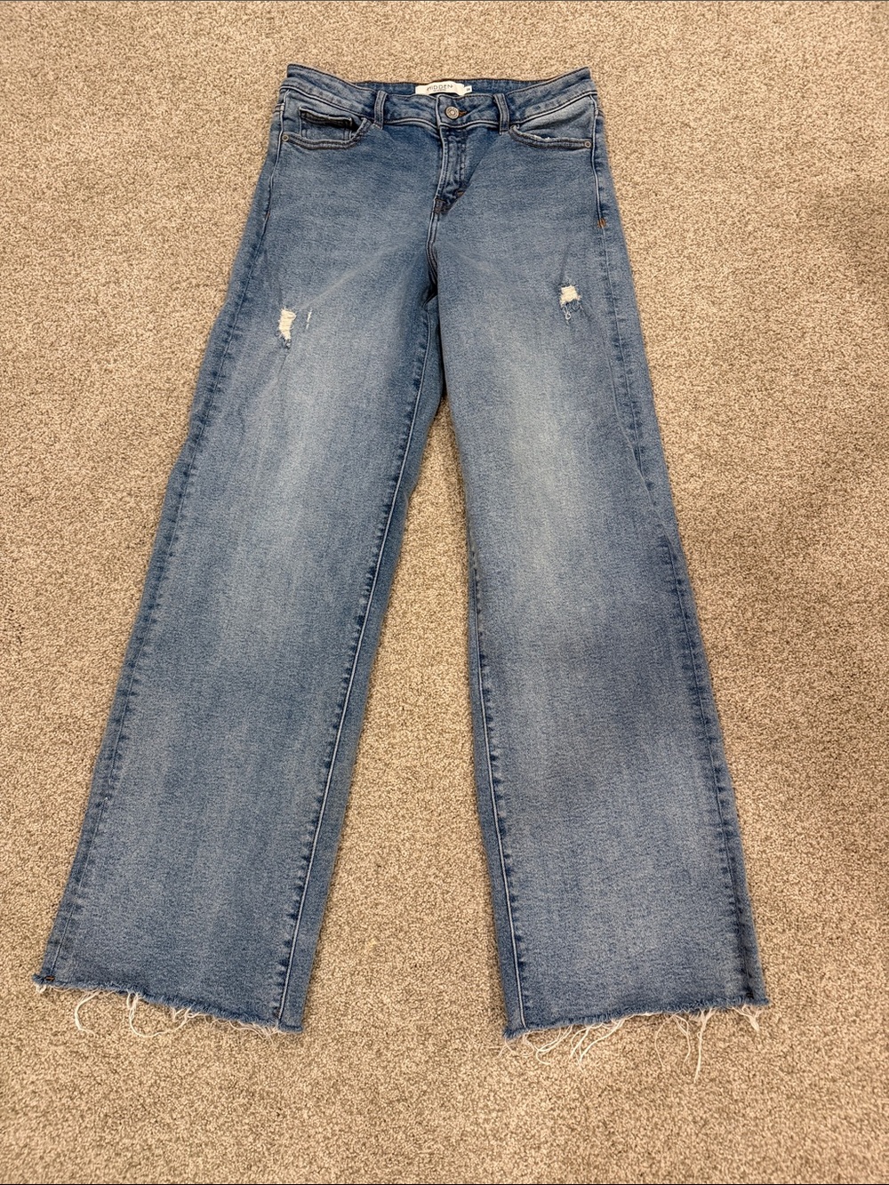 High-Rise Light Blue Wide Leg Jeans with Raw Hem